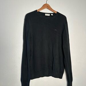 Lacoste Lightweight Mens Black Cotton Crew Neck Sweater w/ Subtle Alligator Logo